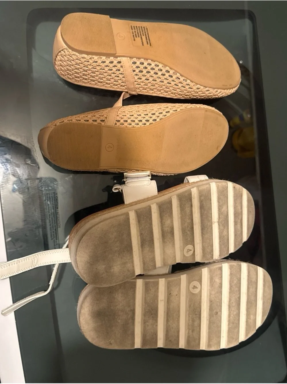 White Leather Buckle Sandals  and brown flats
